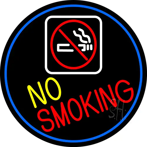 No Smoking With Symbol Oval With Blue Border LED Neon Sign