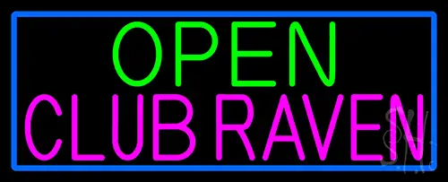 Open Club Raven With Blue Border LED Neon Sign