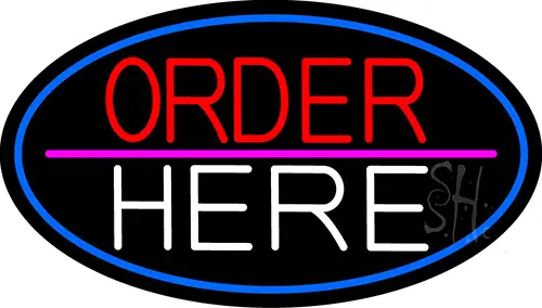 Order Here Oval With Blue Border LED Neon Sign