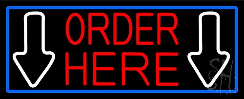 Order Here With Down Arrow With Blue Border LED Neon Sign