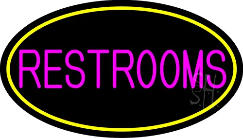 Pink Restrooms Oval With Yellow Border LED Neon Sign
