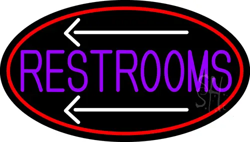 Purple Restrooms And Arrow Oval With Red Border LED Neon Sign