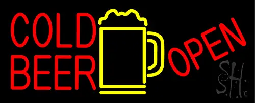 Red Cold Beer With Yellow Mug Open LED Neon Sign