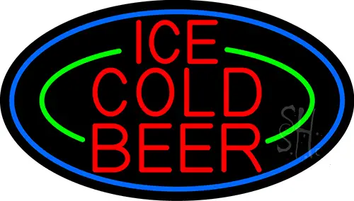 Red Ice Cold Beer With Blue Border LED Neon Sign