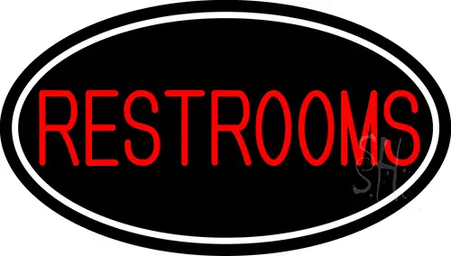 Red Restrooms Oval With White Border LED Neon Sign