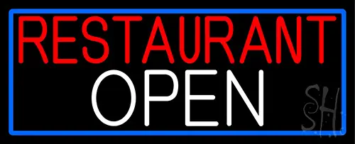 Restaurant Open With Blue Border LED Neon Sign