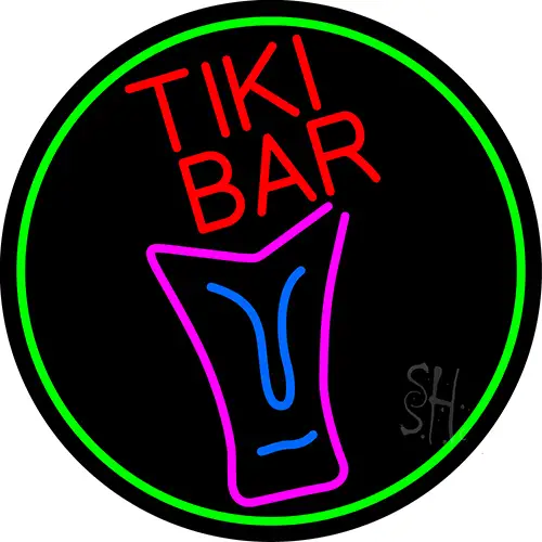 Sculpture Tiki Bar Oval With Green Border LED Neon Sign