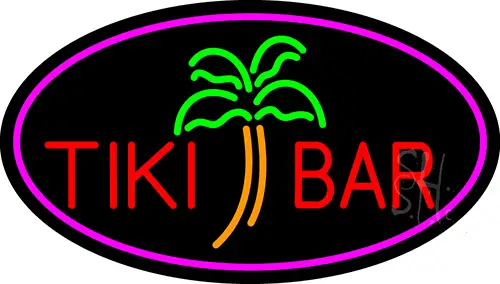 Tiki Bar Palm Tree Oval With Pink Border LED Neon Sign