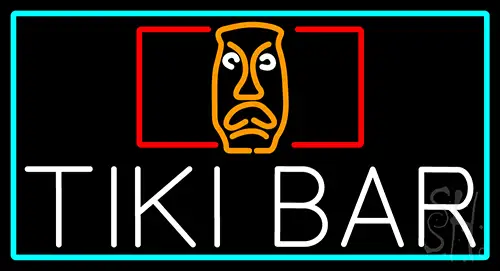 Tiki Bar Sculpture With Turquoise Border LED Neon Sign