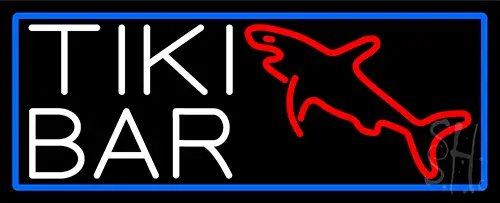 Tiki Bar With Shark With Blue Border LED Neon Sign