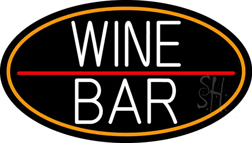 White Wine Bar Oval With Orange Border LED Neon Sign