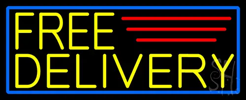 Yellow Free Delivery With Blue Border LED Neon Sign