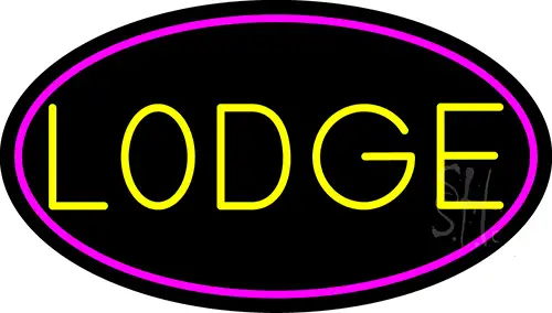 Yellow Lodge With Pink Border LED Neon Sign