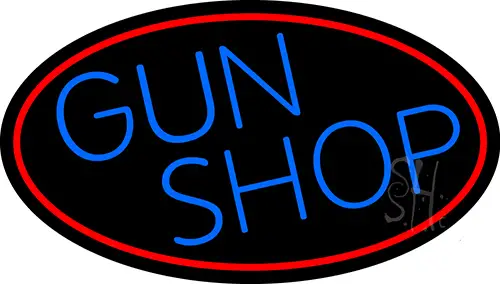 Blue Gun Shop With Red Round LED Neon Sign