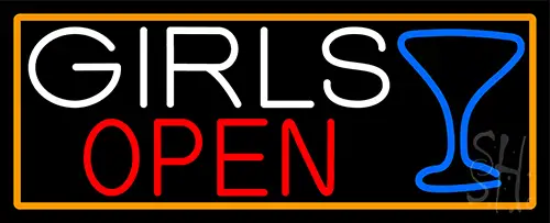 Girls Open With Orange Border LED Neon Sign