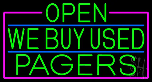 Green Open We Buy Used Pagers With Pink Border LED Neon Sign