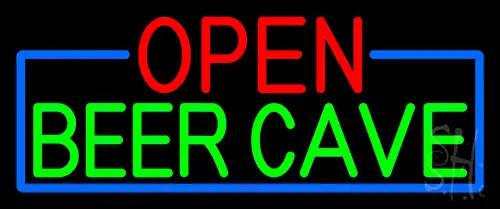 Open Beer Cave With Blue Border LED Neon Sign