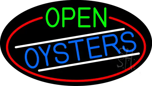 Open Oysters Oval With Red Border LED Neon Sign