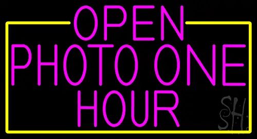Open Photo One Hour With Yellow Border LED Neon Sign