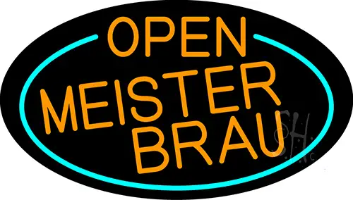 Orange Open Meister Brau Oval With Turquoise LED Neon Sign