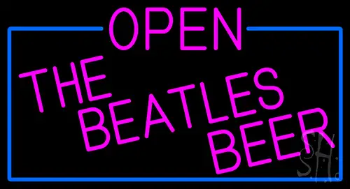 Pink Open The Beatles Beer With Blue Border LED Neon Sign