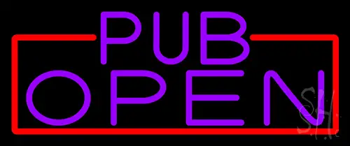 Purple Pub Open With Red Border LED Neon Sign