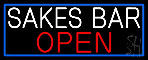 Sakes Bar Open With Blue Border LED Neon Sign