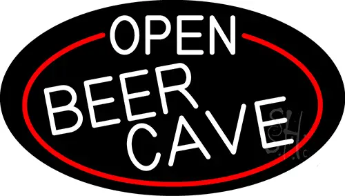 White Open Beer Cave Oval With Red Border LED Neon Sign
