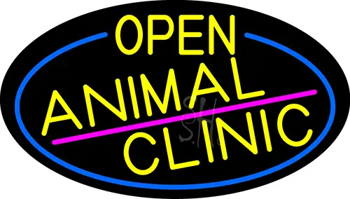 Yellow Animal Clinic Oval With Blue Border LED Neon Sign