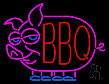 Red BBQ Pink Pig Logo LED Neon Sign