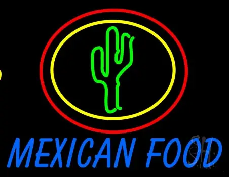 Blue Mexican Food With Cactus Logo LED Neon Sign