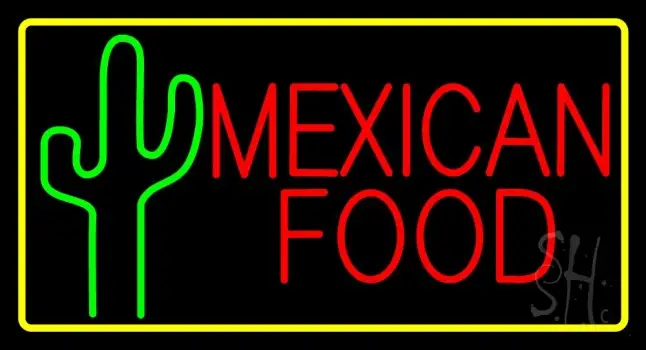 Red Mexican Food With Cactus Logo LED Neon Sign