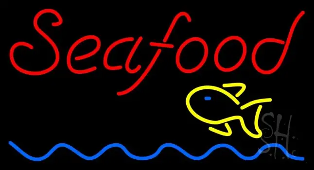 Red Seafood Fish Logo Waves LED Neon Sign