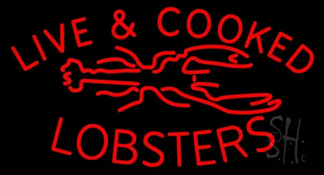 Red Live And Cooked Lobsters Seafood LED Neon Sign