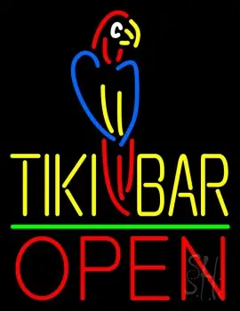 Tiki Bar With Parrot Open LED Neon Sign