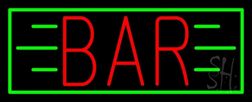 Red Bar With Green Lines And Border LED Neon Sign