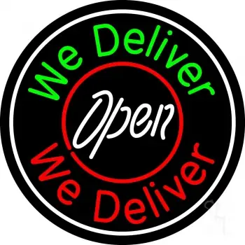 Round We Deliver Open LED Neon Sign