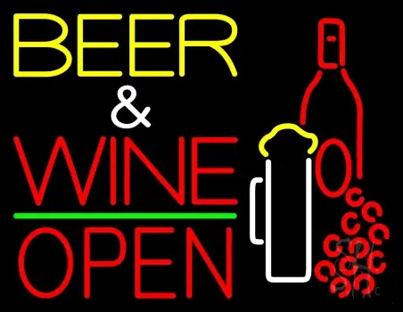 Beer And Wine With Bottle Open LED Neon Sign
