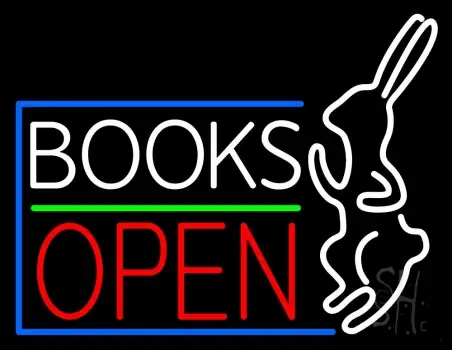 Books With Rabbit Logo Open LED Neon Sign