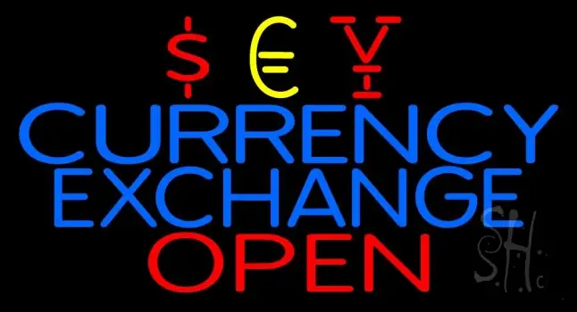 Blue Currency Exchange Red Open LED Neon Sign