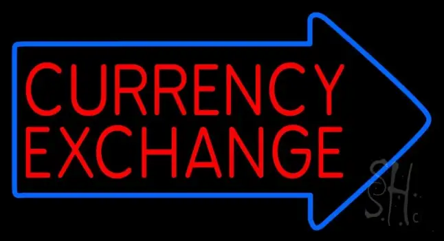 Red Currency Exchange With Arrow LED Neon Sign