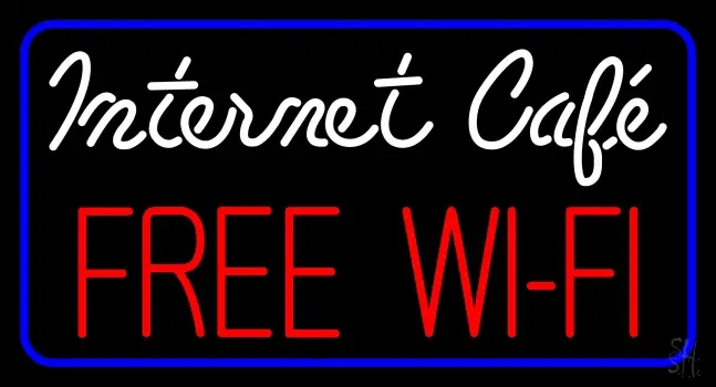 Internet Cafe Free Wifi Blue Border LED Neon Sign