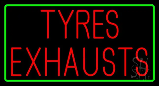 Red Tyres Exhausts Green Border LED Neon Sign