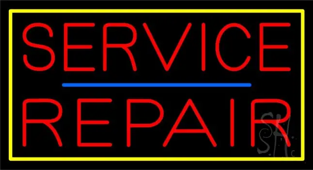 Red Service Repair Blue Line Yellow Border LED Neon Sign