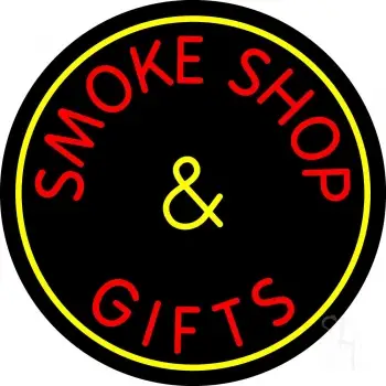Smoke Shop And Gifts With Yellow Border LED Neon Sign