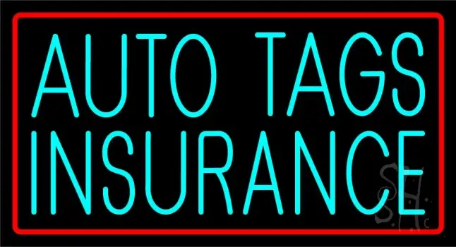 Turquoise Auto Tags Insurance Red Border LED Neon Sign