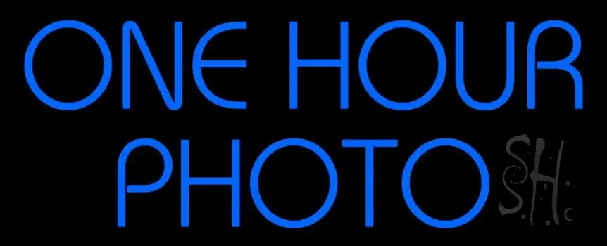 Blue One Hour Photo Block LED Neon Sign