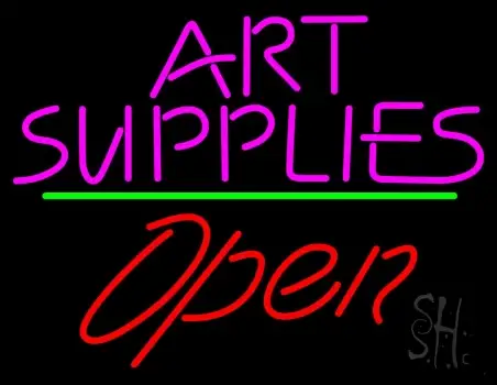 Pink Art Supplies Block With Open 2 LED Neon Sign