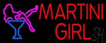Red Martini Girl with Logo LED Neon Sign