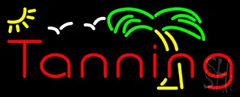 Red Tanning with Green Yellow Palm Tree Neon Sign